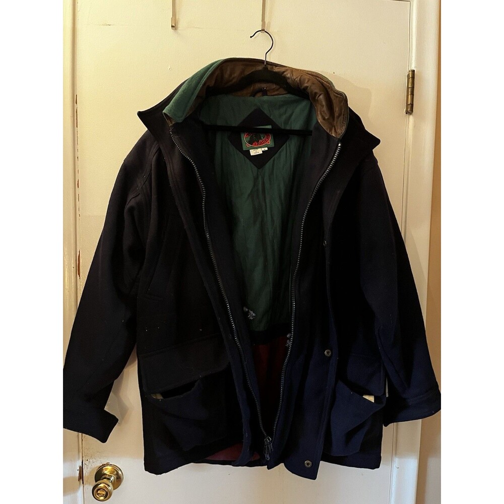90s Vintage Boston Traders Navy Wool Barn Coat with Quilted Lining